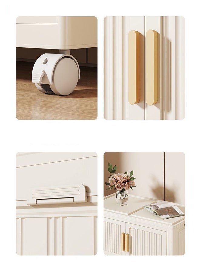 GUDOO 5 Tier Storage Bins Stackable with Doors Plastic Drawers Rolling Wheels for Bedroom Closet, Compact Dorm Organizer Cream Finish, Easy Gliding Shelves - Image 3